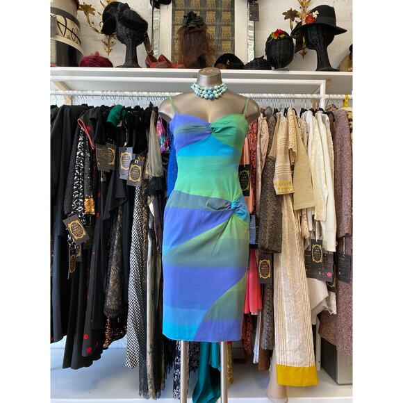 Karen Millen Blue and Green Midi Dress - Picture 1 of 10